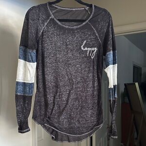 Women's Black and Blue Long Sleeve Sheer Top